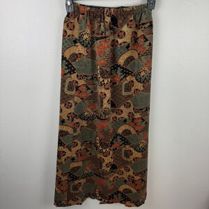 Boho Floral Patchwork Maxi Skirt - Olive & Rust